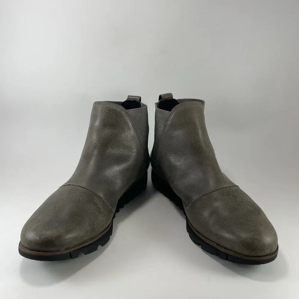 Sorel Joan of Arctic Wedge II Chelsea Boots Womens Size 9 Grey Leather NL3334